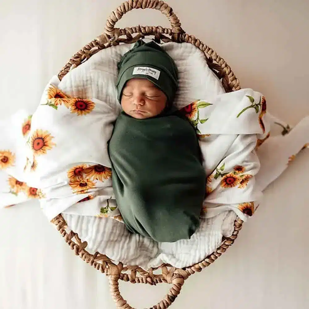 Snuggle Hunny - Olive Snuggle Swaddle & Beanie Set - Image 2