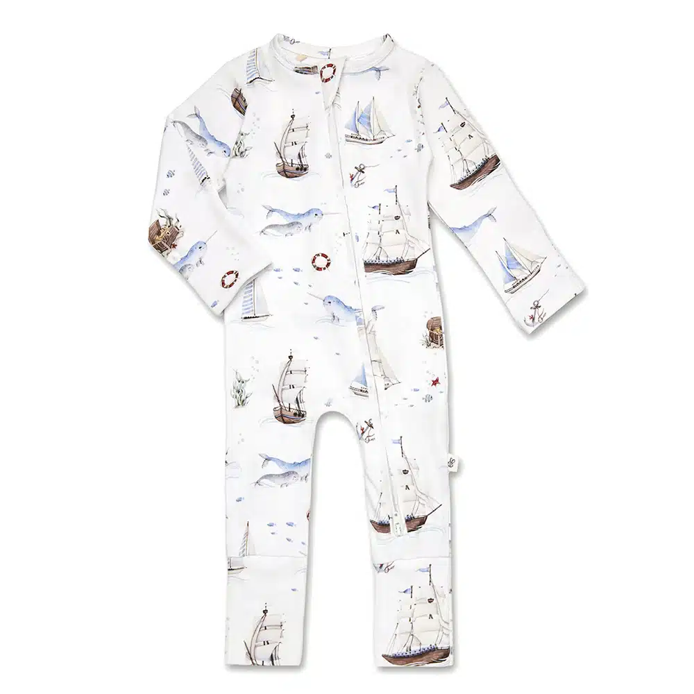 Snuggle Hunny: Set Sail Organic Snugglesuit Convertible Romper - Image 2