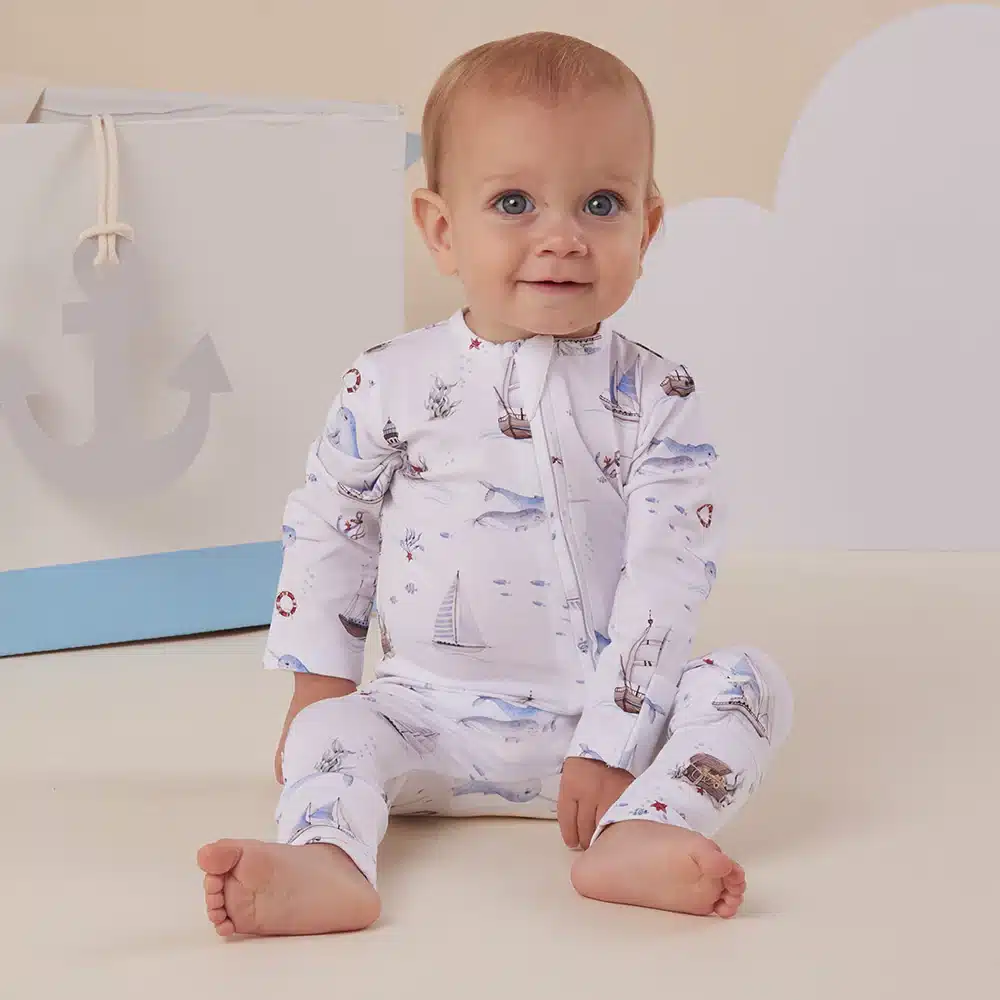Snuggle Hunny: Set Sail Organic Snugglesuit Convertible Romper - Image 3