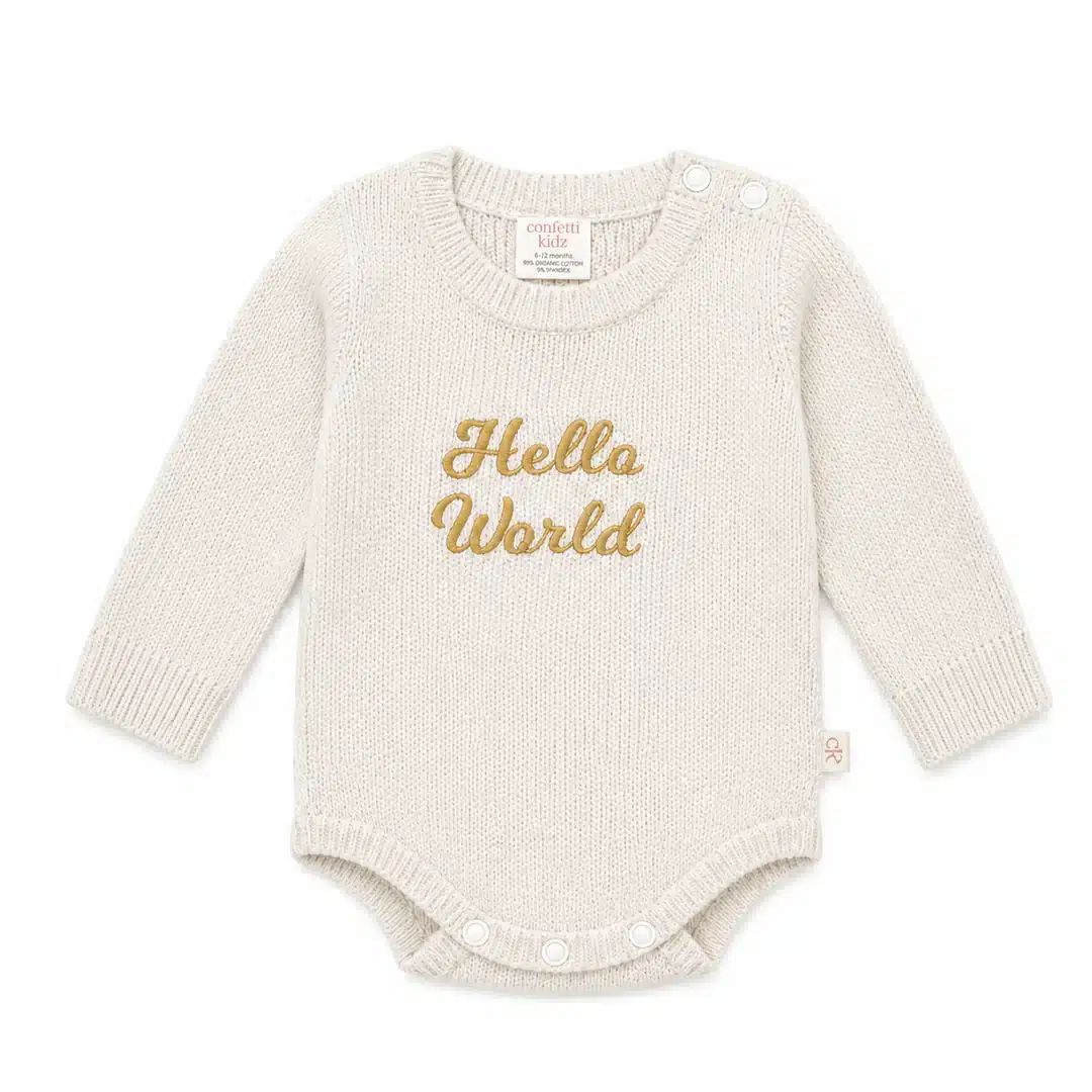 Confetti Kidz: Hello World Knit Romper NB - Milk - Image 4