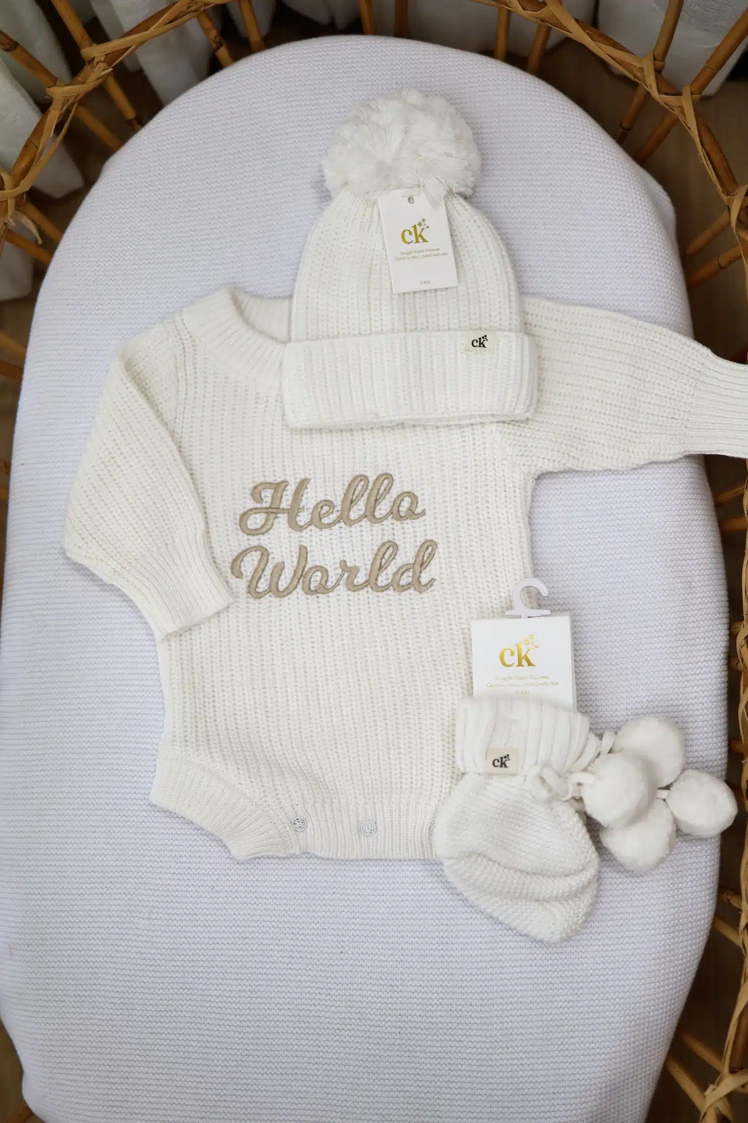 Confetti Kidz: Hello World Knit Romper NB - Milk - Image 5